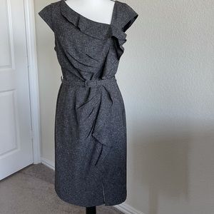 WHBM Grey Tweed Cascade- ruffle sheath dress
